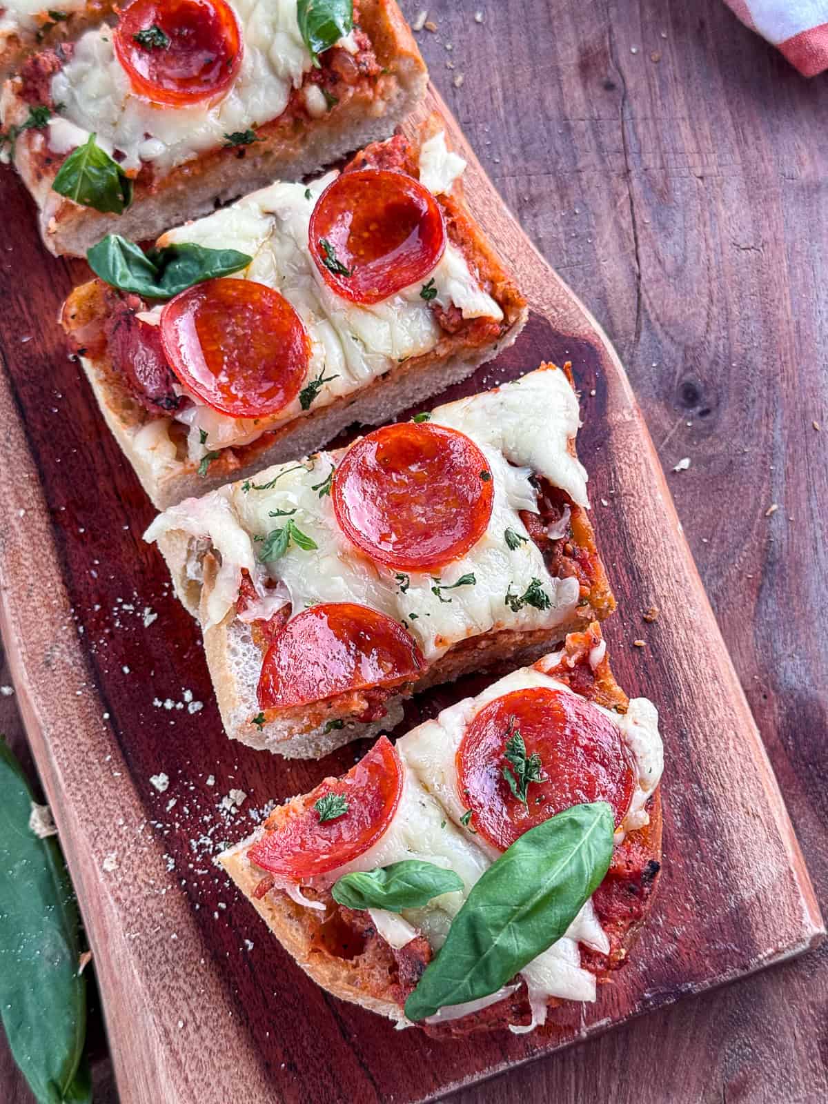 Pepperoni Grilled French Bread Pizza Sliced on An Appetizer Board