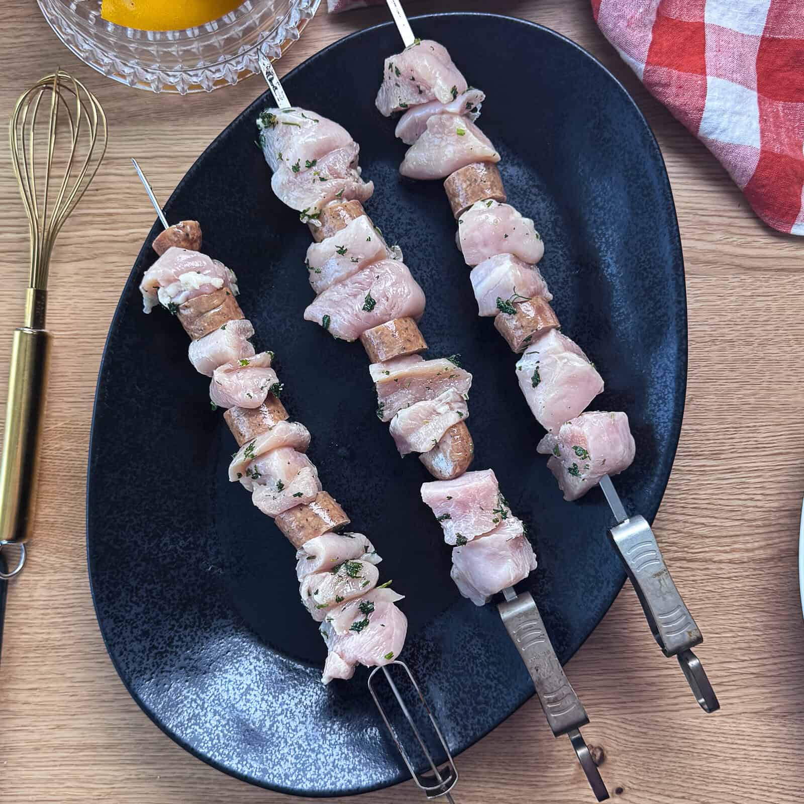 Step 3 Raw meat skewered and ready to grill