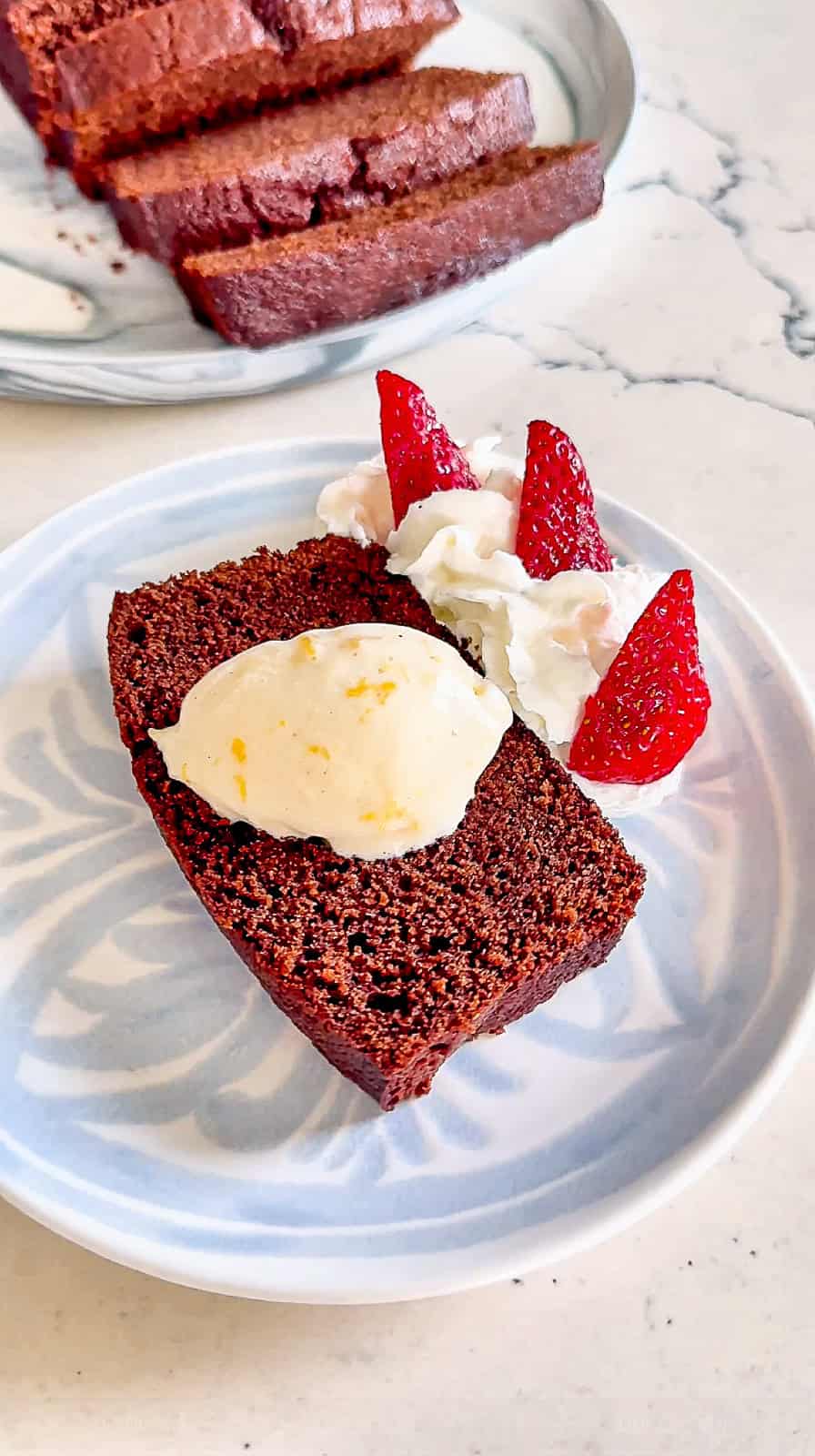 Grilled Mango Ice Cream on chocolate cake