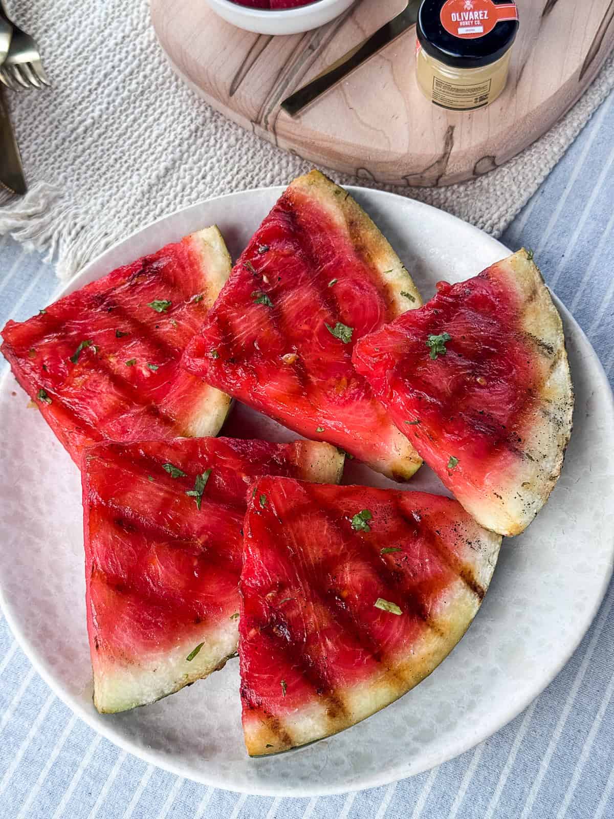 Grilled Watermelon Appetizer Platter on Brunch Table
