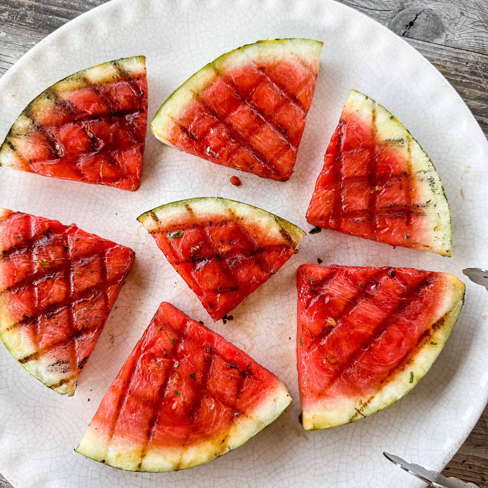Grilled Watermelon with Char Marks on Appetizer Platter