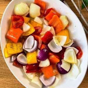 Marinated peppers and onions for grilling or roasting
