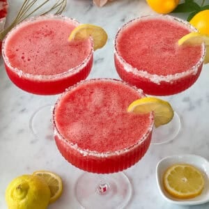 Frozen watermelon lemonade cocktail served as a boozy slushy drink