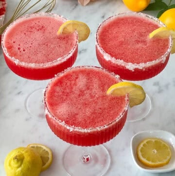 Frozen watermelon lemonade cocktail served as a boozy slushy drink