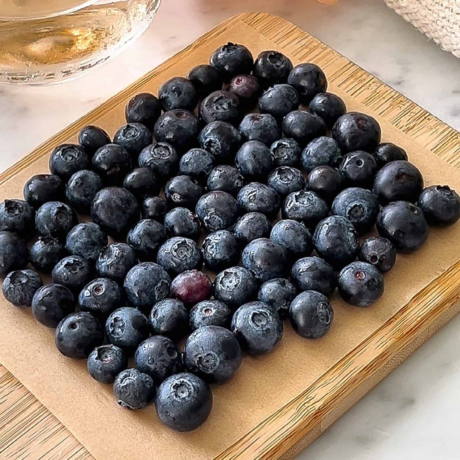 Adding fresh blueberries to tray for frozen dessert