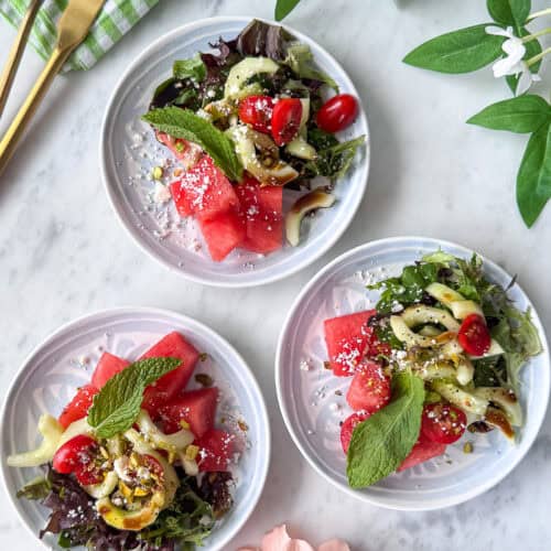 Watermelon appetizer salad with feta crumbles