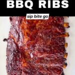 no grill bbq spare ribs made in the oven with text overlay