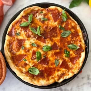 Close-up of crispy Neapolitan pizza crust made with 00 flour