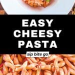 Easy weeknight creamy tomato mozzarella sauce pasta recipe with text overlay
