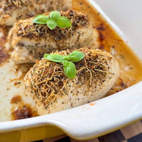 Italian-style prosciutto and mozzarella stuffed chicken breast recipe on display