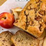 Cinnamon apple banana bread recipe with text overlay