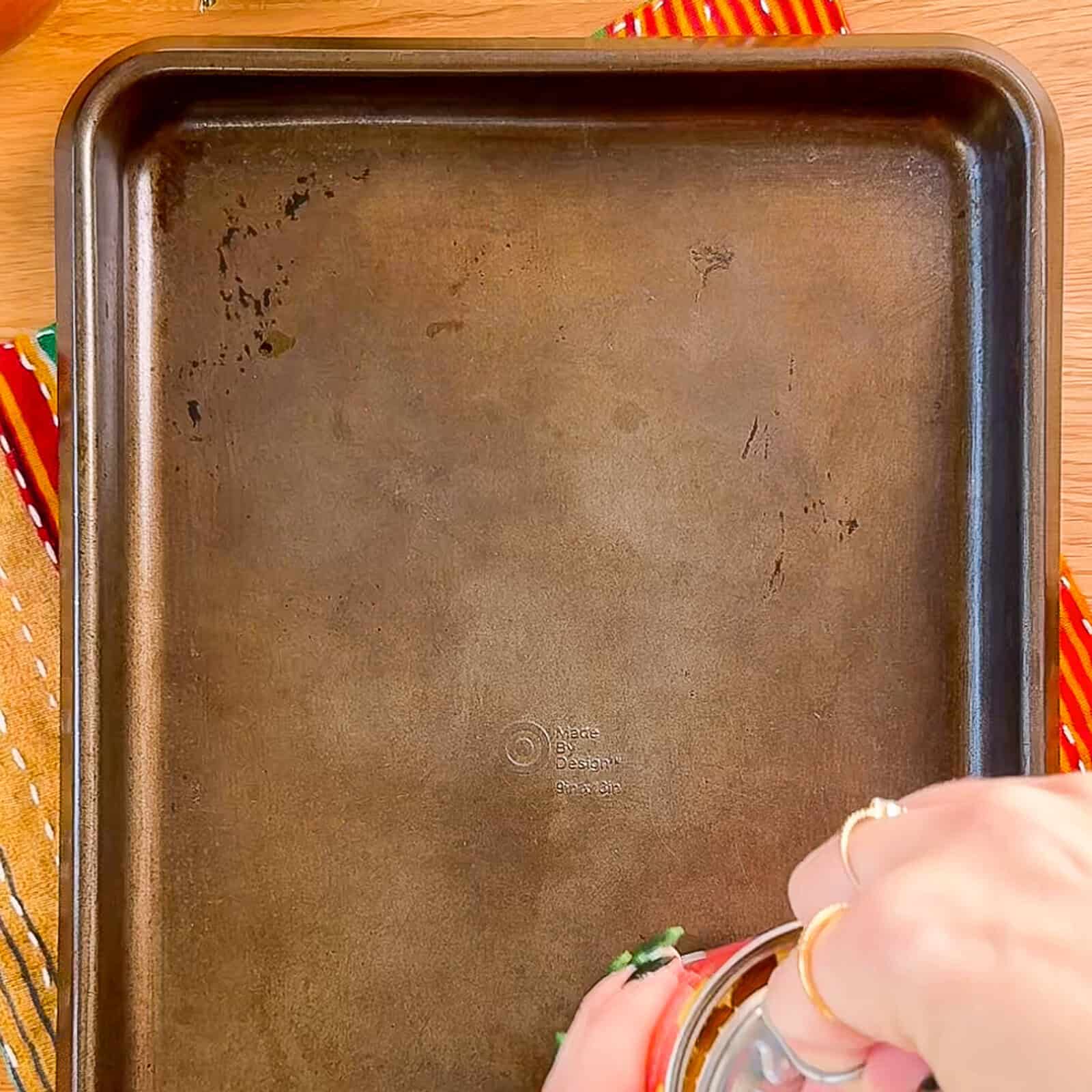 Empty rimmed baking tray