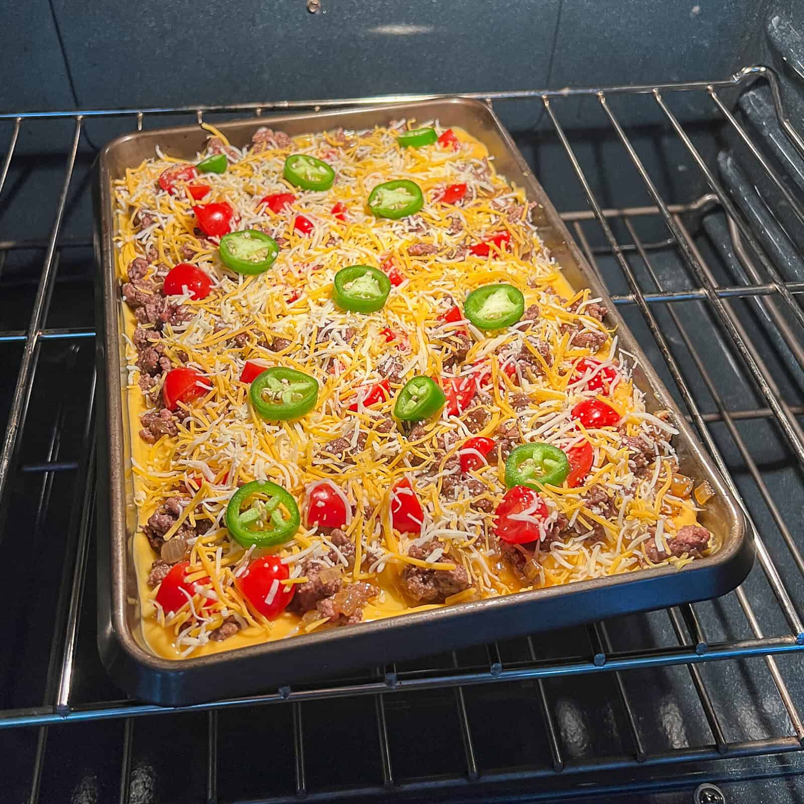 Baking viral sheet pan nachos with sliding cheese in the oven