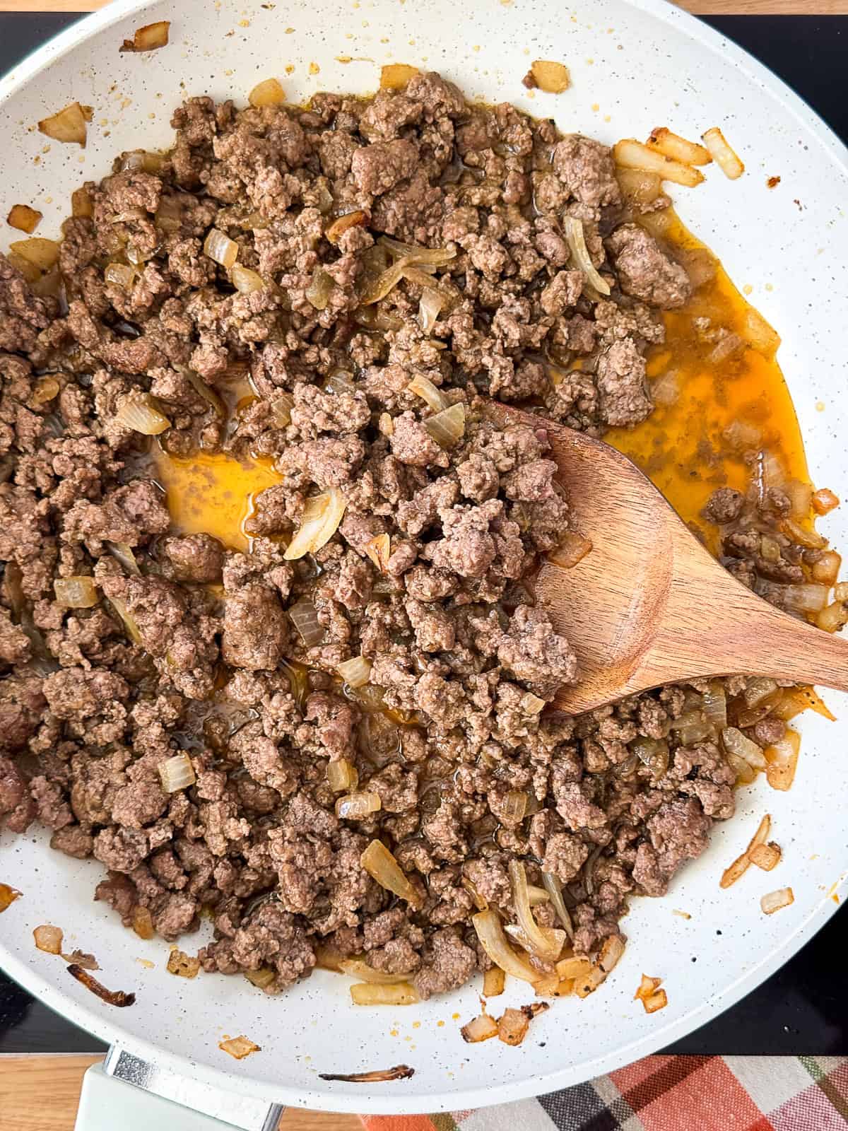 Salsa verde ground beef taco meat in a pan ready to serve