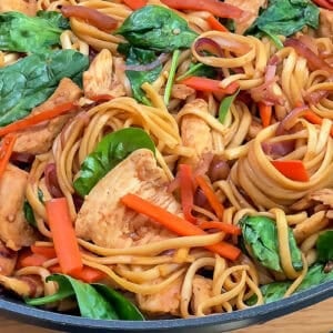 Finished chicken noodle stir fry copycat recipe plated
