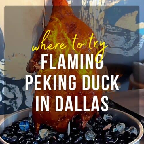 Viral dining experience showing the flaming Peking duck being served tableside at Lulu's Modern Chinese Restaurant in Plano, Dallas area
