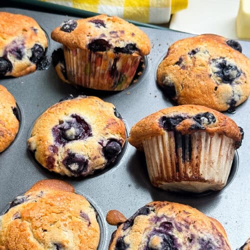 Finished bakery-style lemon blueberry muffins ready to serve