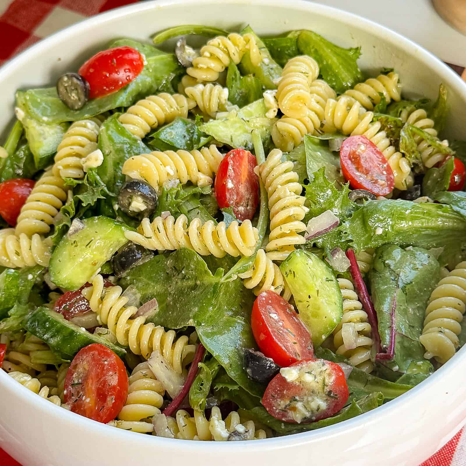 Healthy Greek Pasta Salad with Homemade Greek Dressing