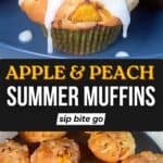Bakery style apple peach muffins with tall tops