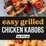 Grilled BBQ chicken kabobs recipe with text overlay on image