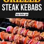 Easy barbecue grilled sirloin steak kebabs with peppers and onions for cooking on a gas grill